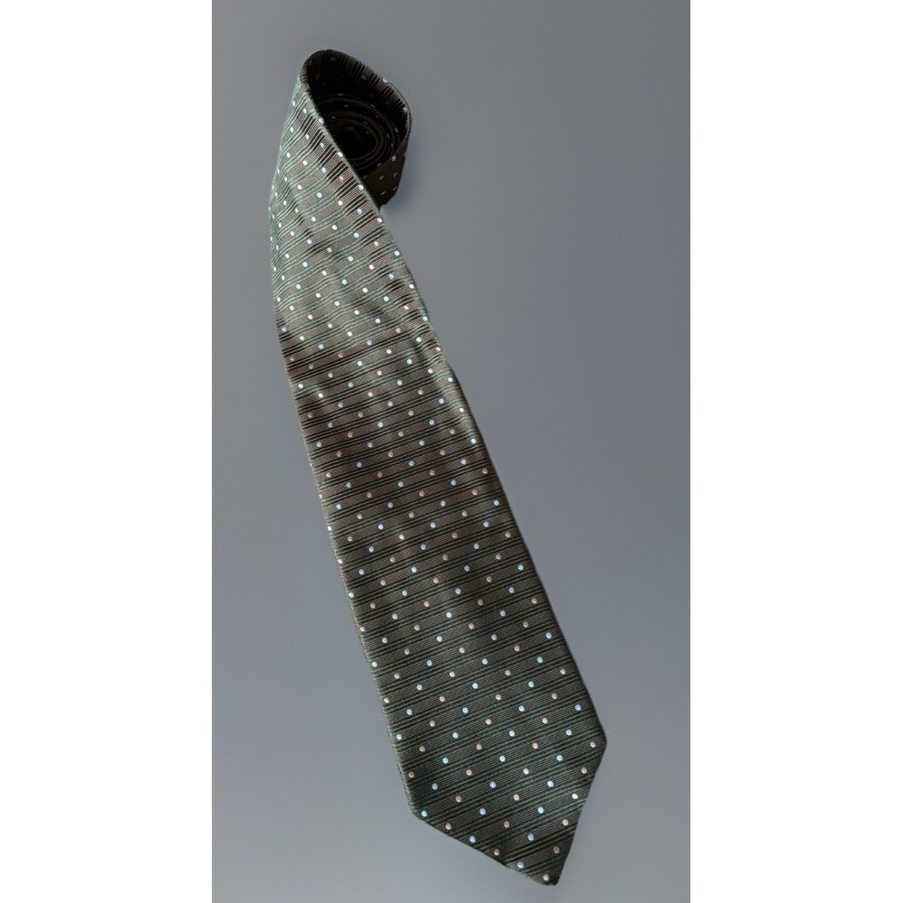 Roberto Villini Couture Neckwear Tie Green Polka Dot Italy 100% Silk JBHS